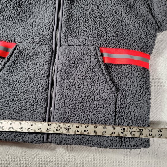 Express full zip hoodie deep pile sherpa front pockets safety stripe pink M/L - Picture 7 of 16